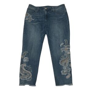 Chico’s Girlfriend Embroidered So Slimming Paisley Jeans‎ Slim Leg Ankle Size 2